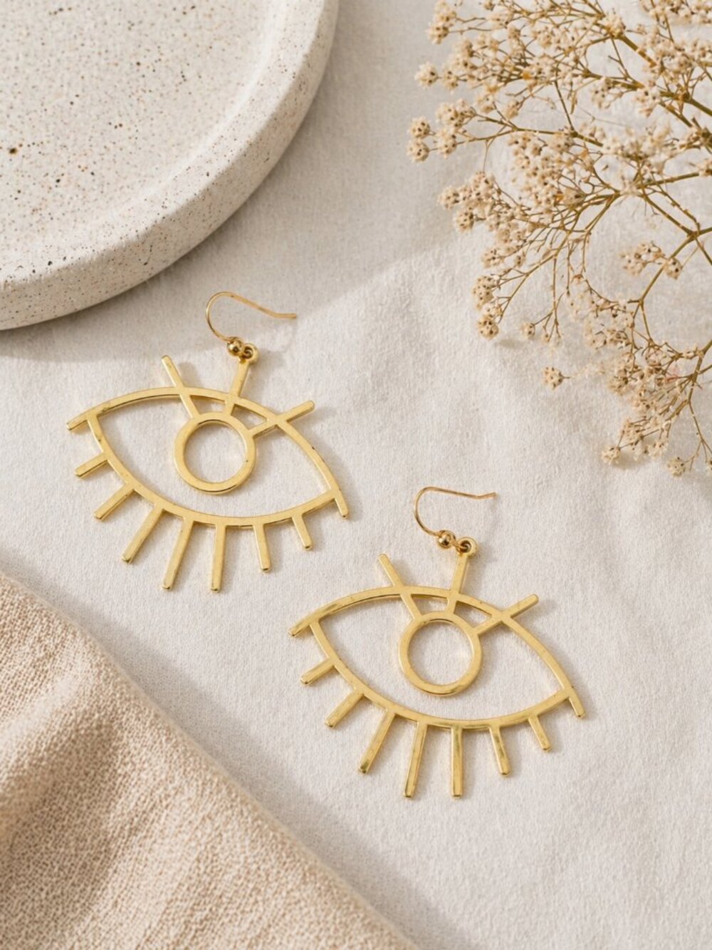 Gold Evil Eye Dangle Earrings Statement Boho Minimalist Eye Jewelry
